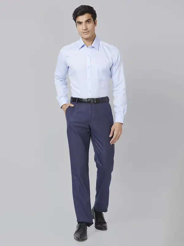Men Violet Smart Fit Structure Polyester Blend Trouser - Image 5