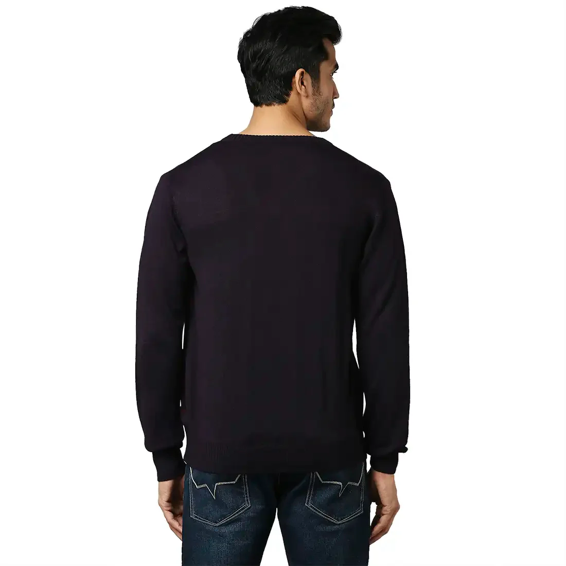 Men Violet Stripe Acrylic Wool Blend Full Sleeve V Neck Collar Sweaters - Image 4