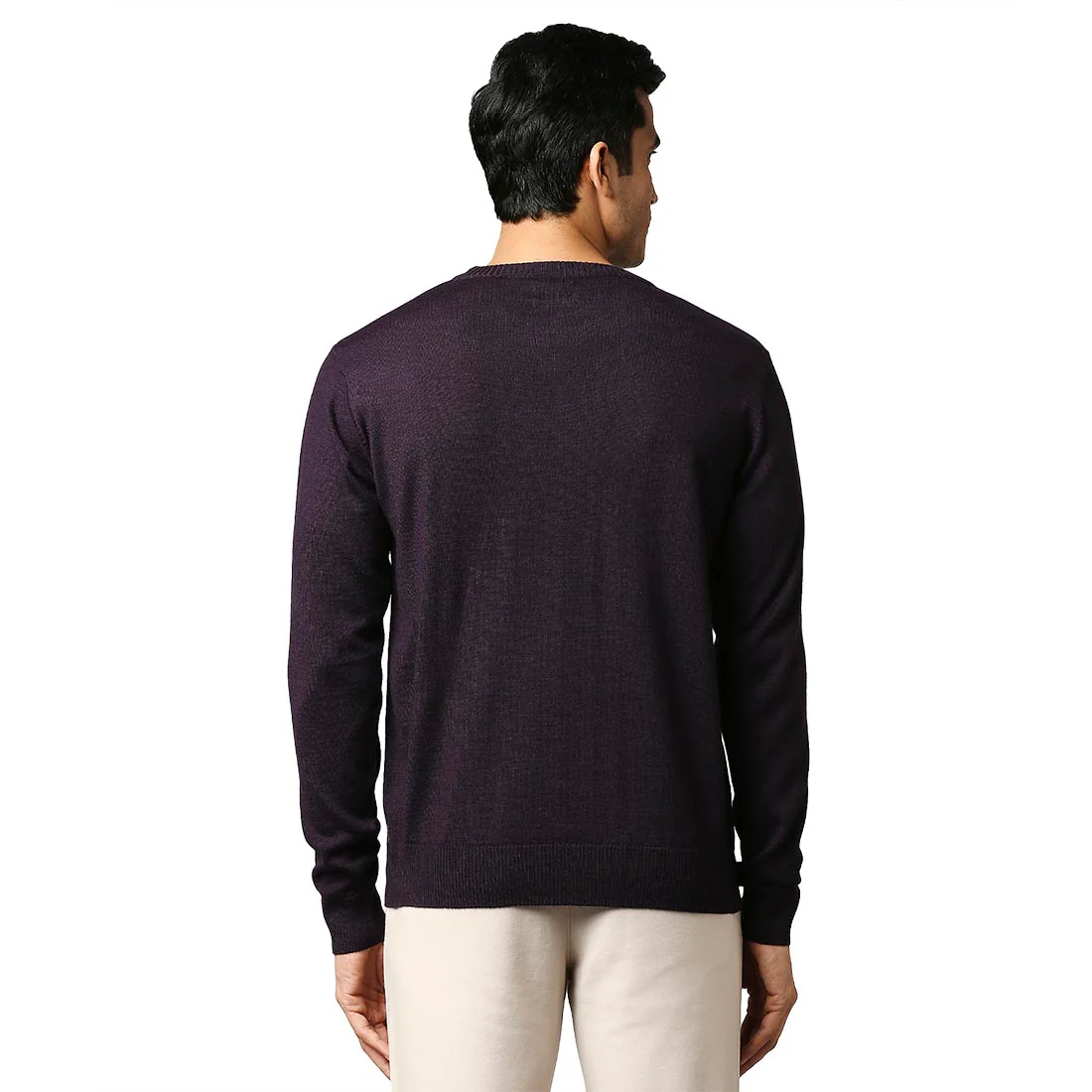 Men Violet Stripe Acrylic Wool Blend Round Collar Sweaters - Image 4