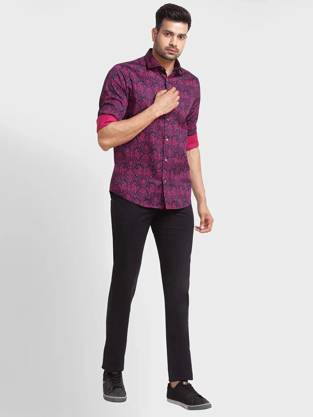Men Violet Tailored Fit Print Cotton Full Sleeve Shirts - Image 2