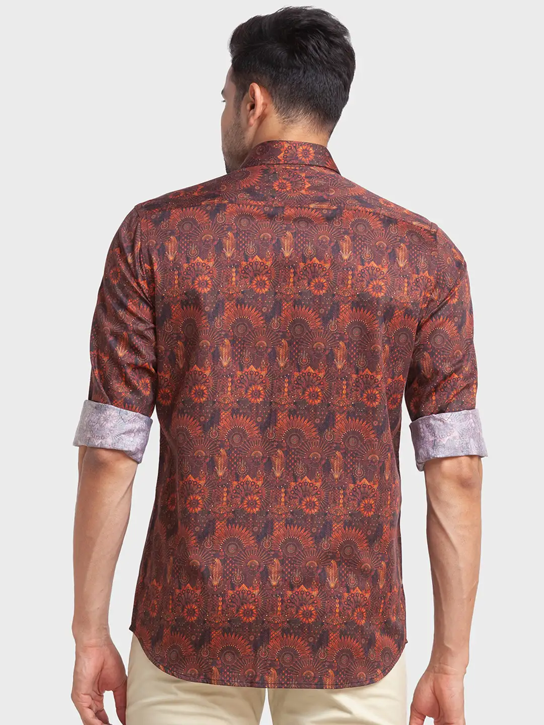 Men Violet Tailored Fit Print Cotton Full Sleeve Shirts - Image 4