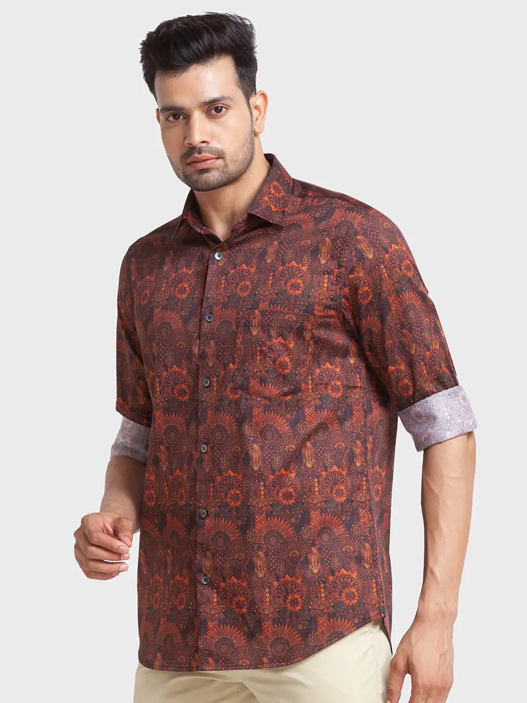 Men Violet Tailored Fit Print Cotton Full Sleeve Shirts - Image 5