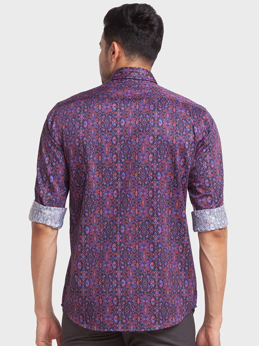 Men Violet Tailored Fit Print Cotton Full Sleeve Shirts - Image 4