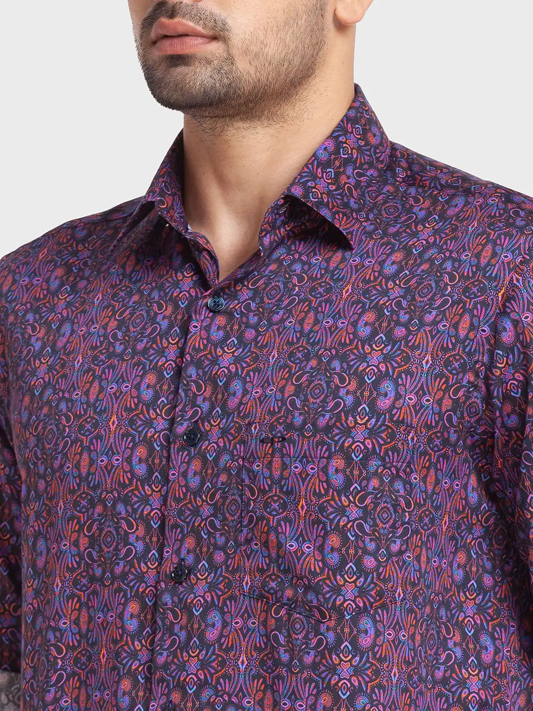 Men Violet Tailored Fit Print Cotton Full Sleeve Shirts - Image 6