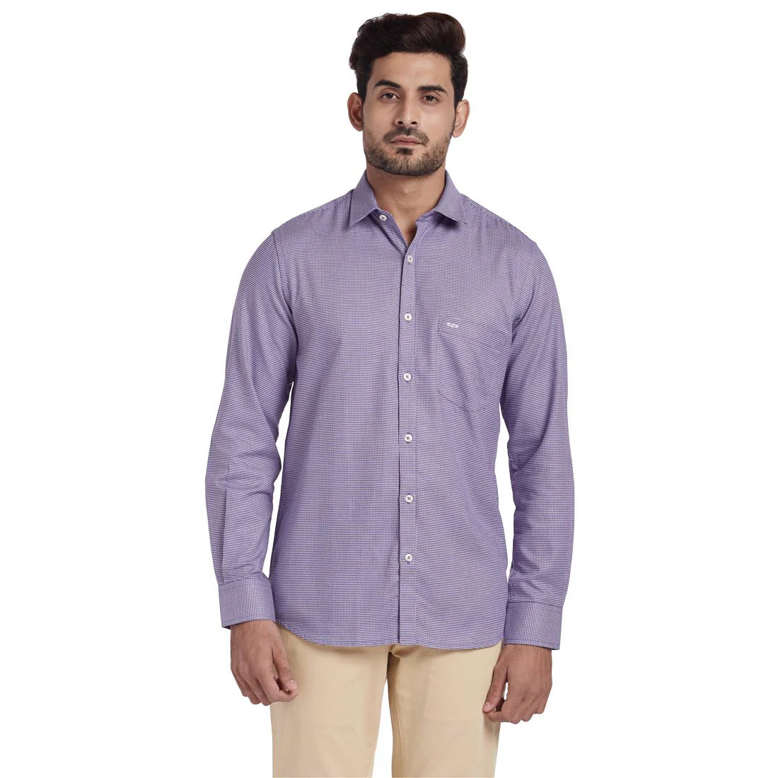 Men Violet Tailored Fit Yarn Dyed Cotton Full Sleeve Shirts