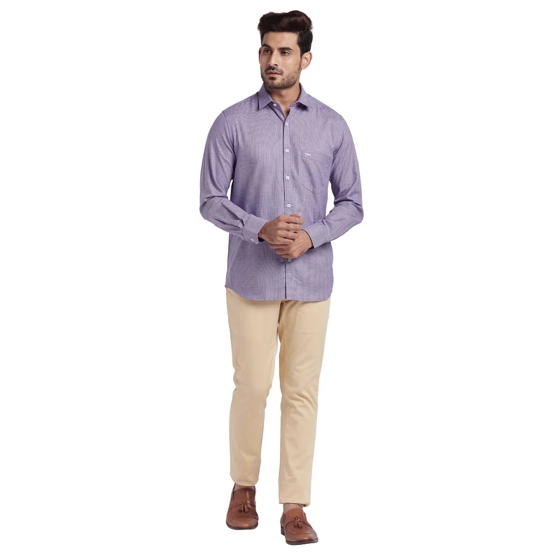 Men Violet Tailored Fit Yarn Dyed Cotton Full Sleeve Shirts - Image 5