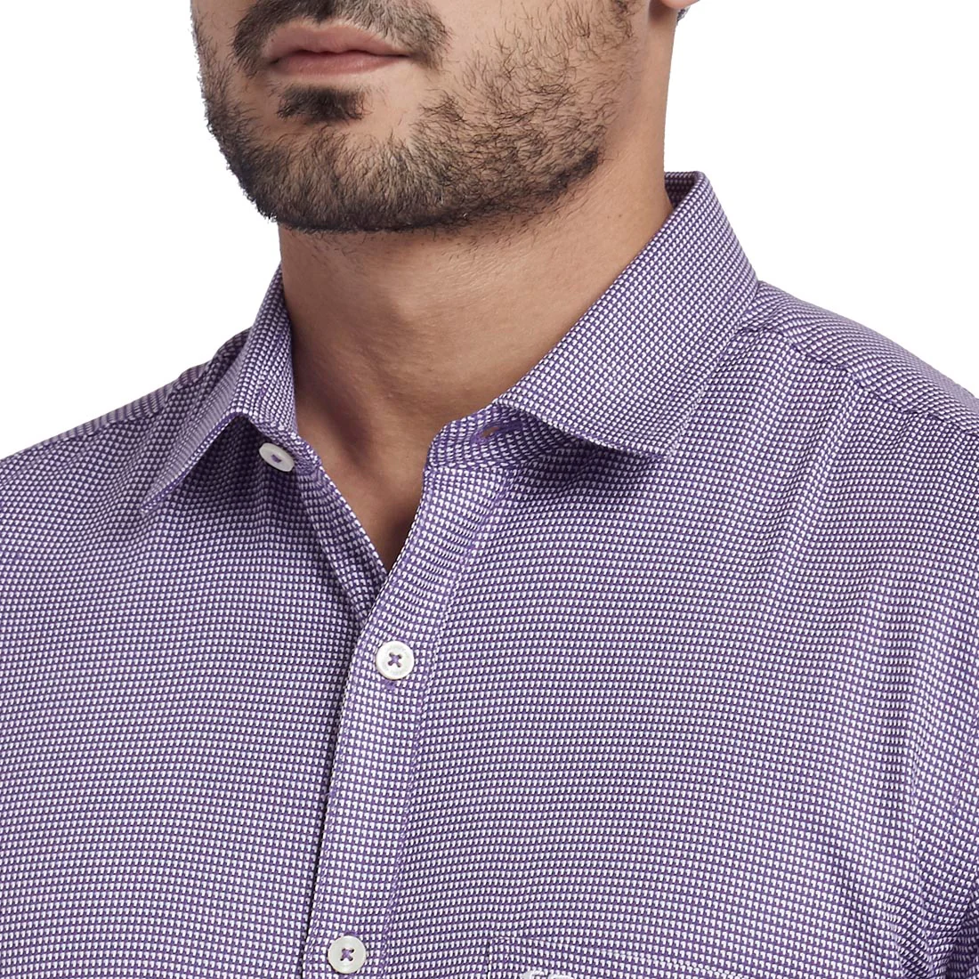 Men Violet Tailored Fit Yarn Dyed Cotton Full Sleeve Shirts - Image 6