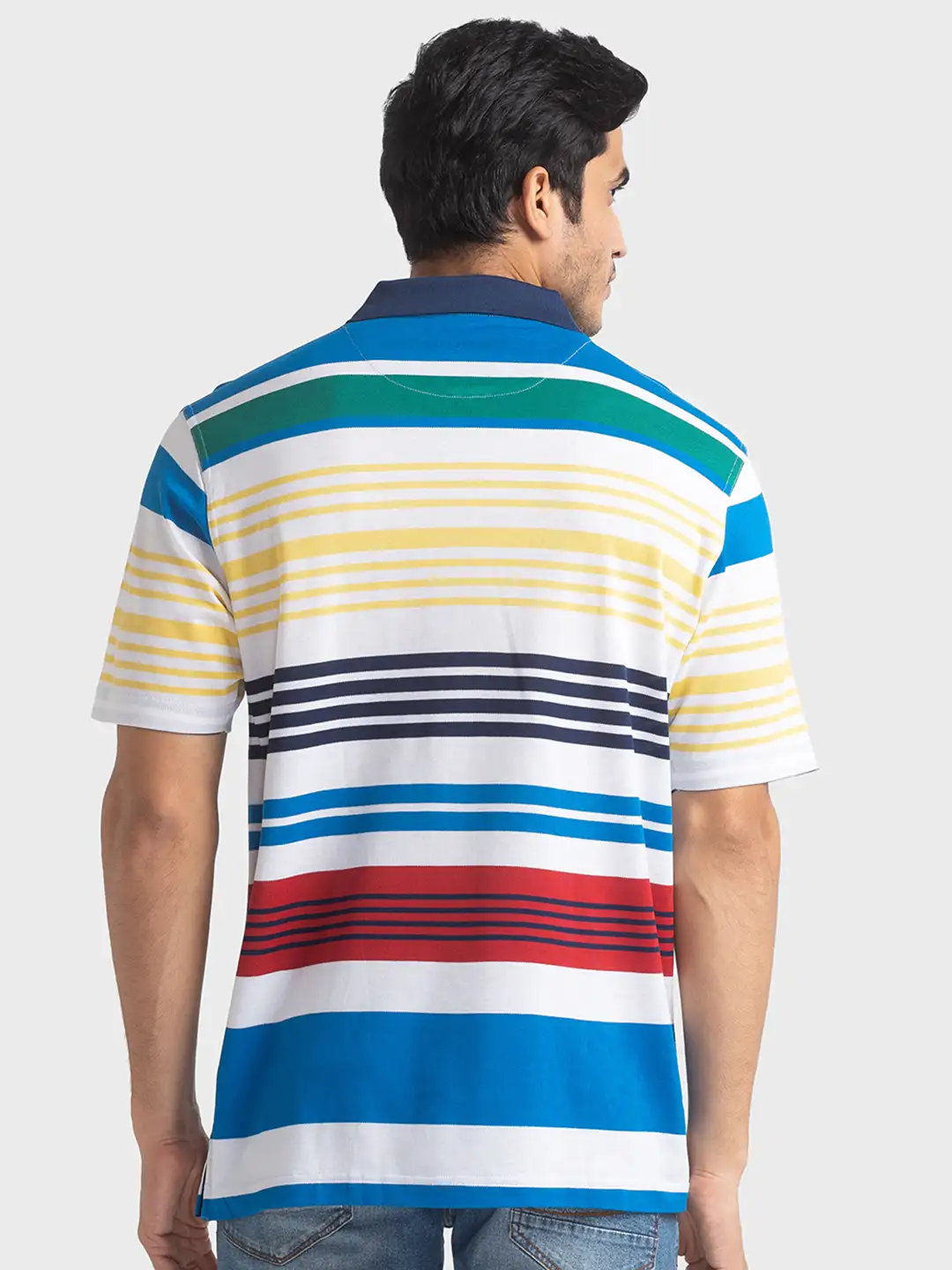 Men White Classic Fit Stripe Cotton Half Sleeve T-Shirt - Image 4