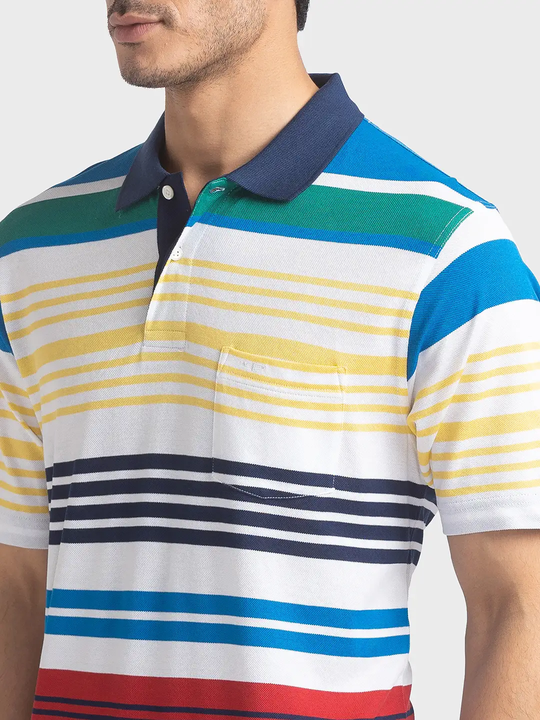 Men White Classic Fit Stripe Cotton Half Sleeve T-Shirt - Image 6