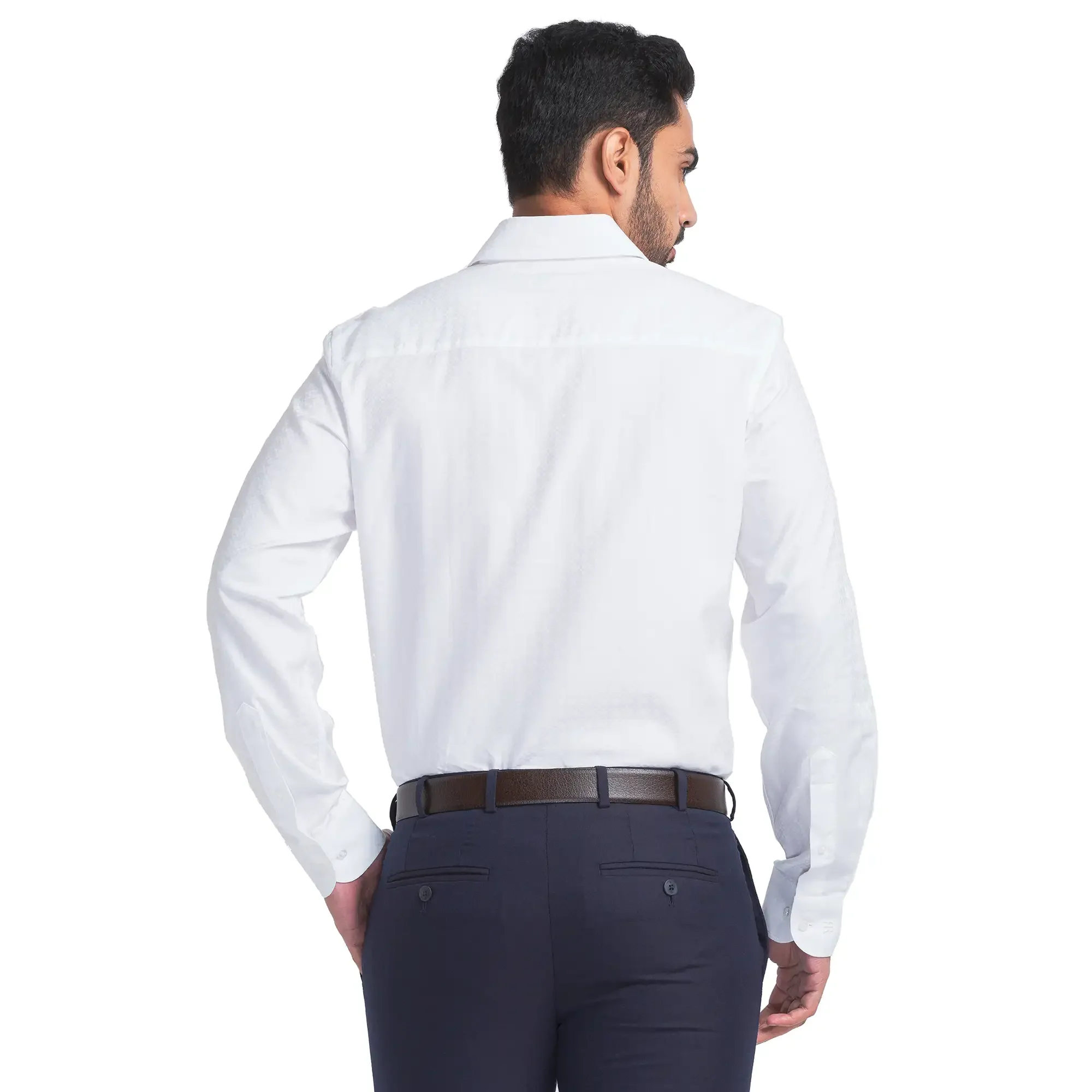 Men White Contemporary Fit Structure Cotton Cut Collar Shirts - Image 4