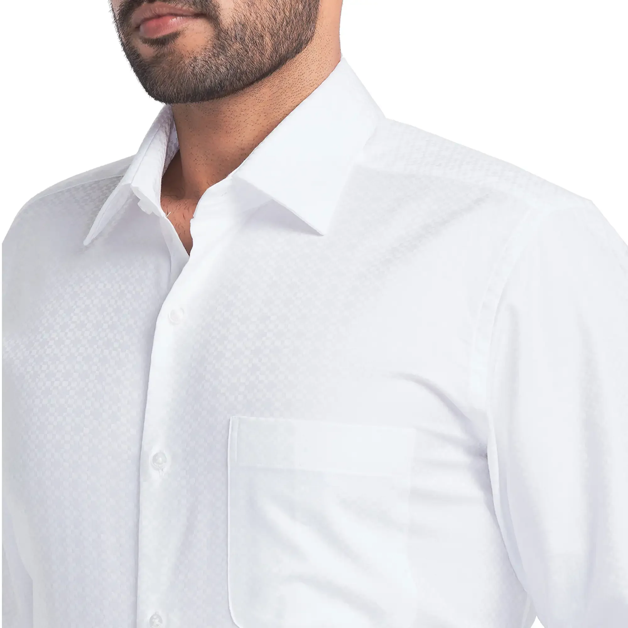Men White Contemporary Fit Structure Cotton Cut Collar Shirts - Image 6