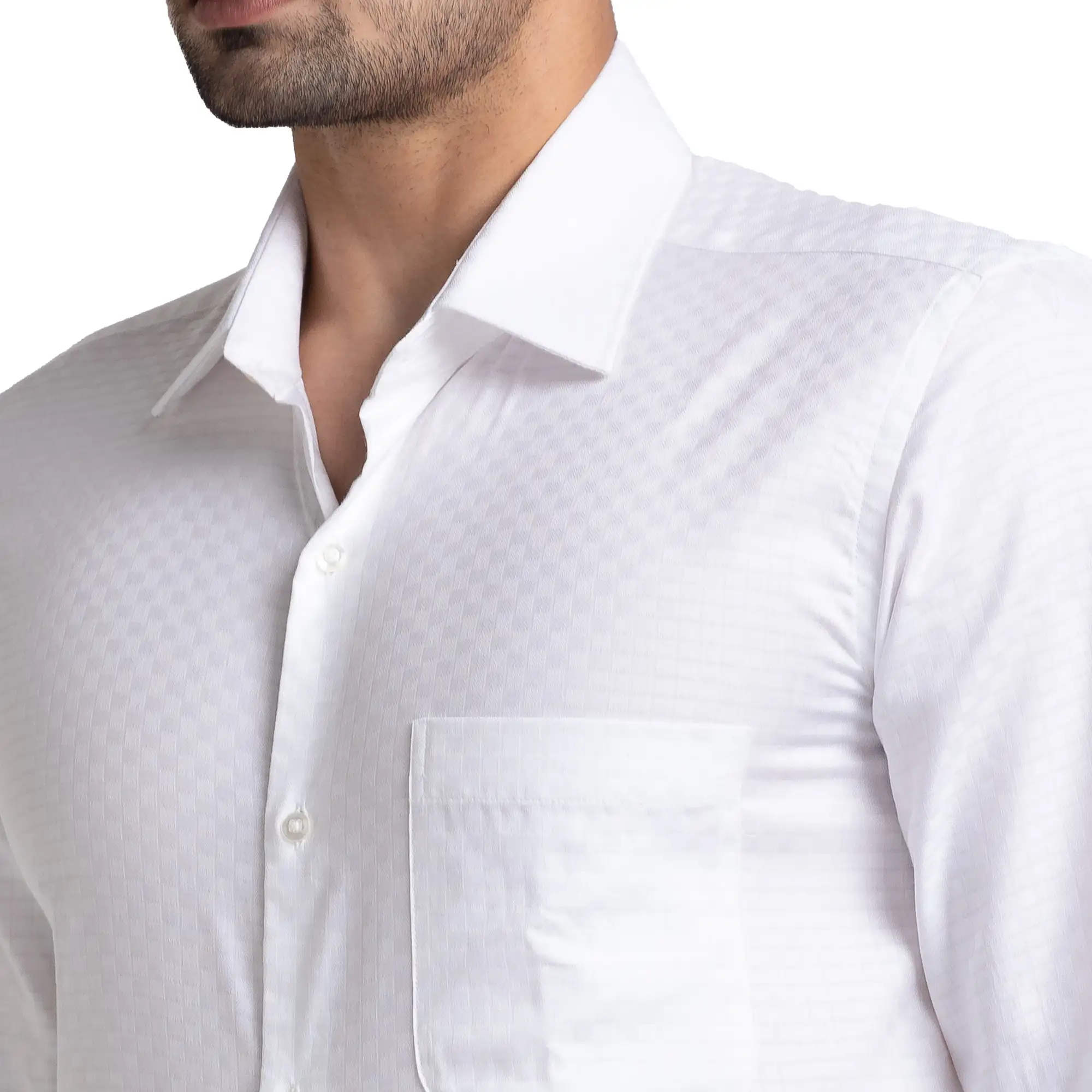 Men White Contemporary Fit Structure Cotton Cut Collar Shirts - Image 6