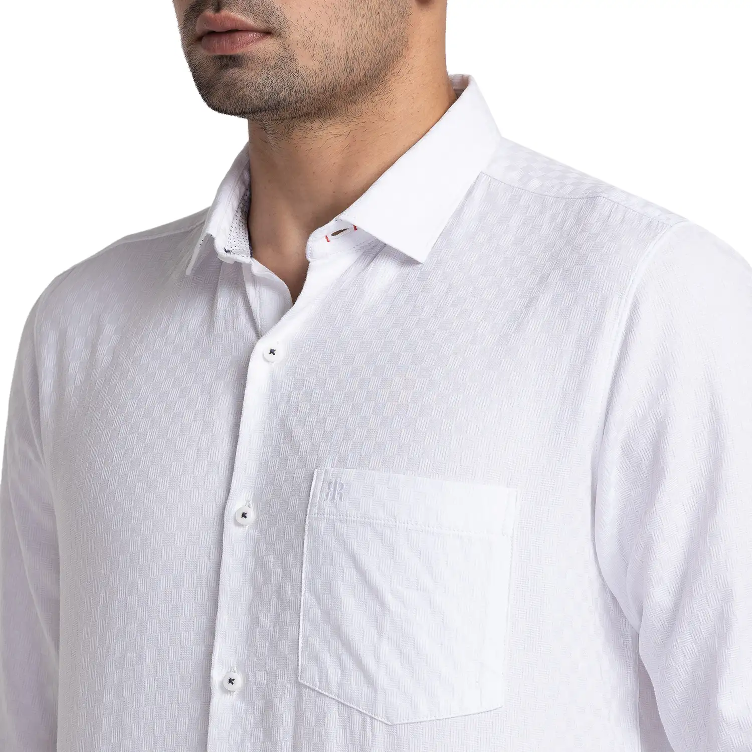 Men White Contemporary Fit Structure Cotton Shirts - Image 6