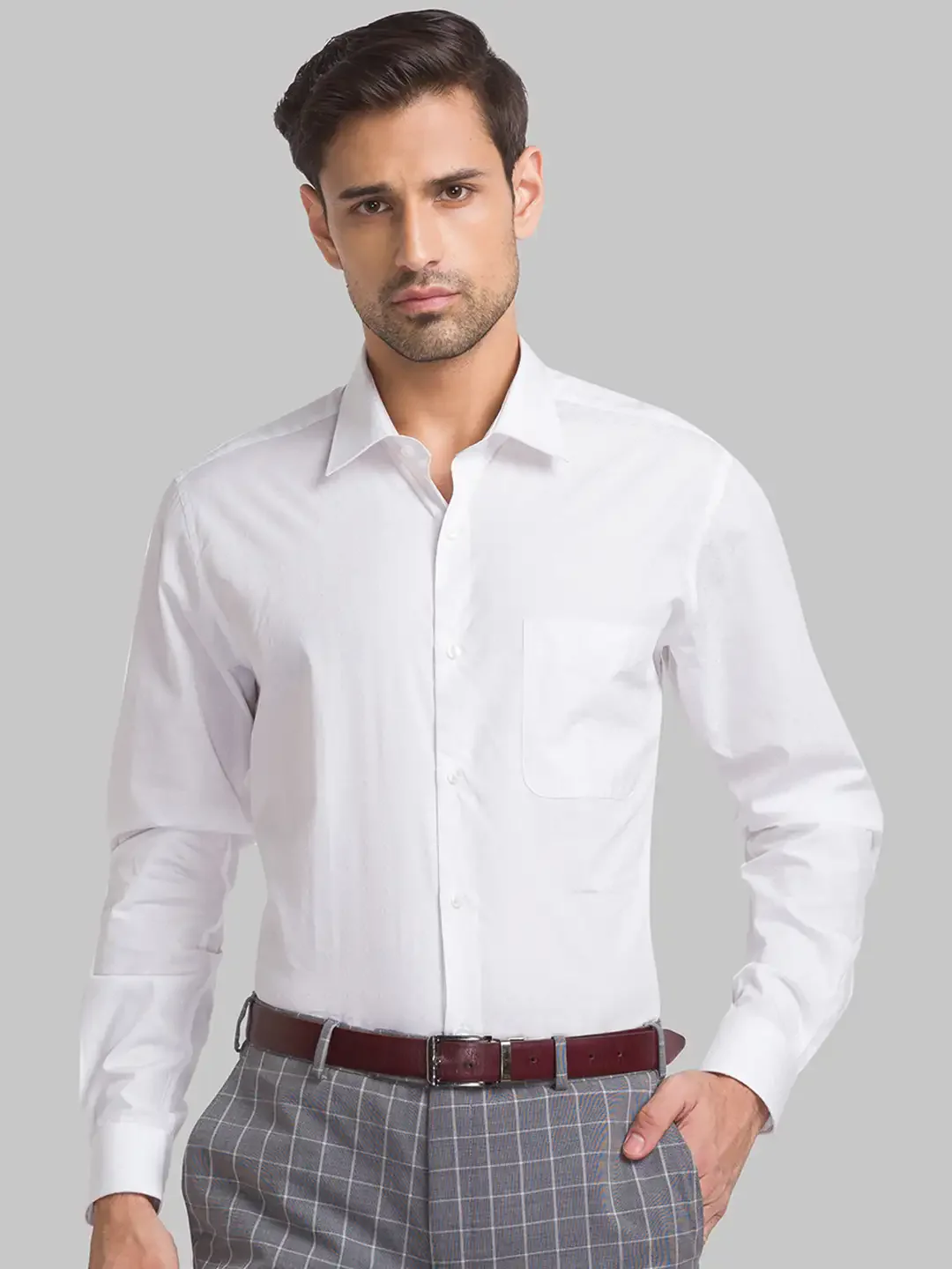 Men White Contemporary Fit Structure Cotton Shirts