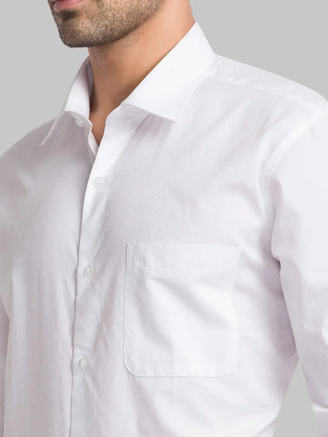 Men White Contemporary Fit Structure Cotton Shirts - Image 6