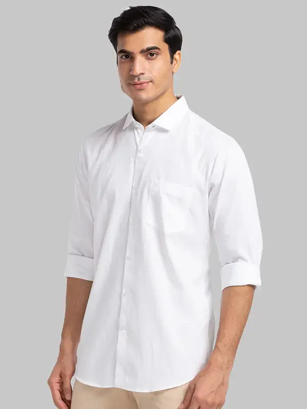 Men White Contemporary Fit Structure Cotton Shirts - Image 3