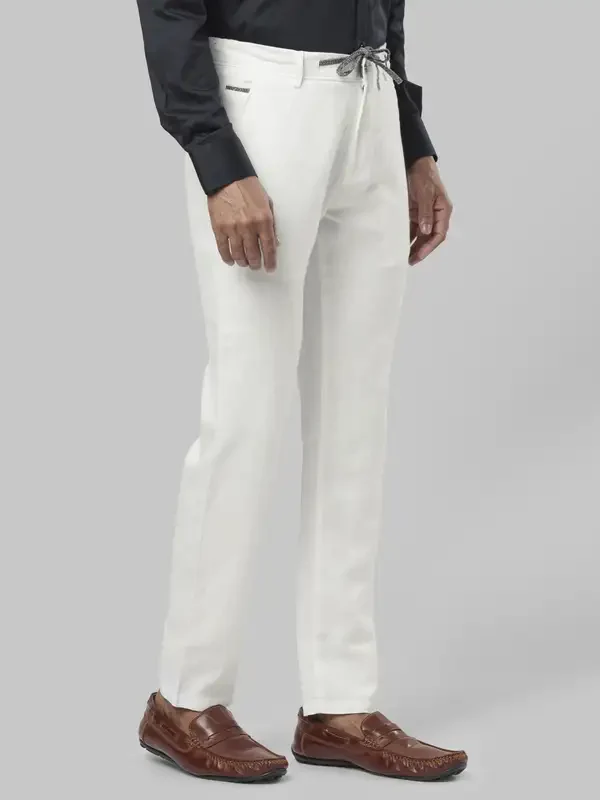 Men White Cotton Blend Trouser - Image 2