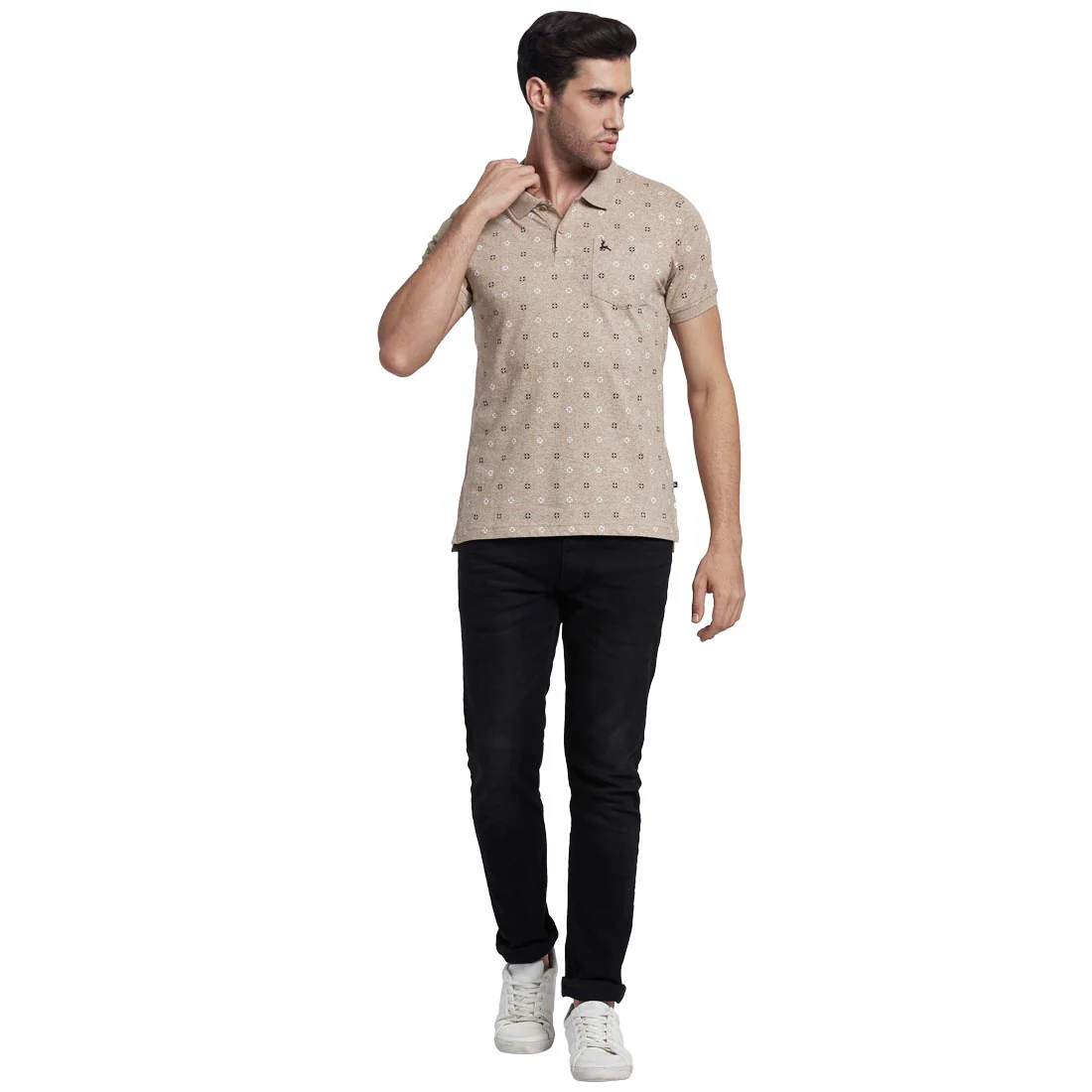 Men Brown Regular Fit Cotton Round Neck Collar Polo T-Shirt - Image 5
