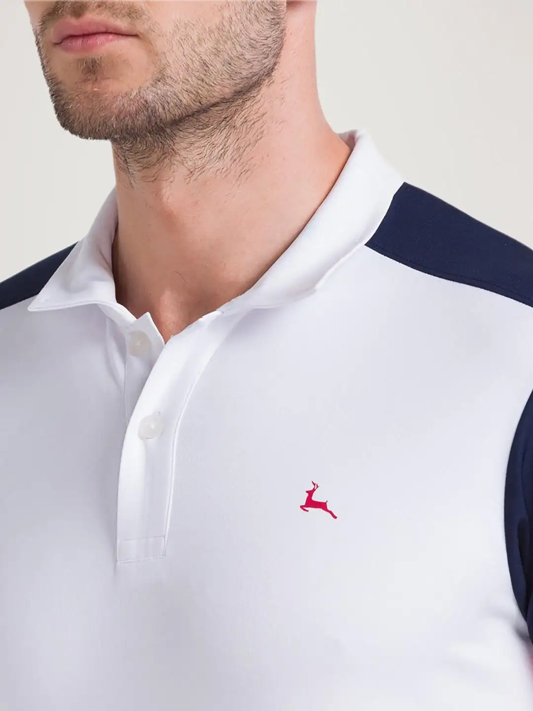 Men White Regular Fit Cut & Sew Polyester Blend Round Neck Collar Polo T-Shirt