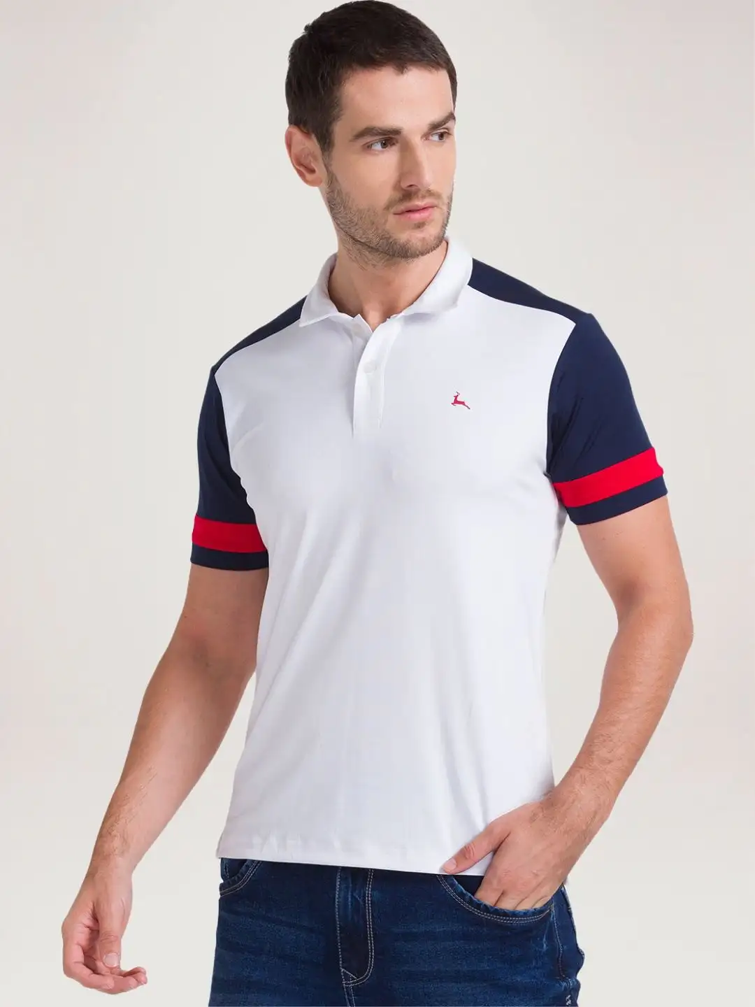 Men White Regular Fit Cut & Sew Polyester Blend Round Neck Collar Polo T-Shirt - Image 6