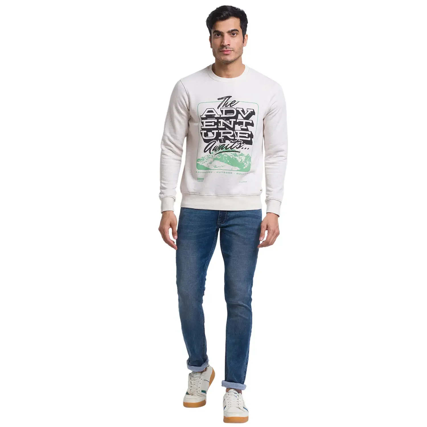 Men White Regular Fit Graphic Cotton Polyester Blend Sweatshirts - Image 5