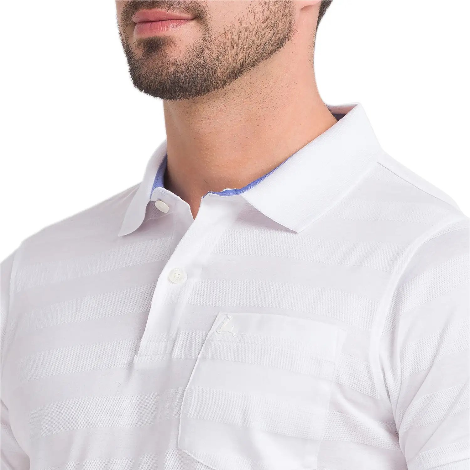 Men White Regular Fit Jacquard Cotton Round Neck Collar Polo T-Shirt - Image 6