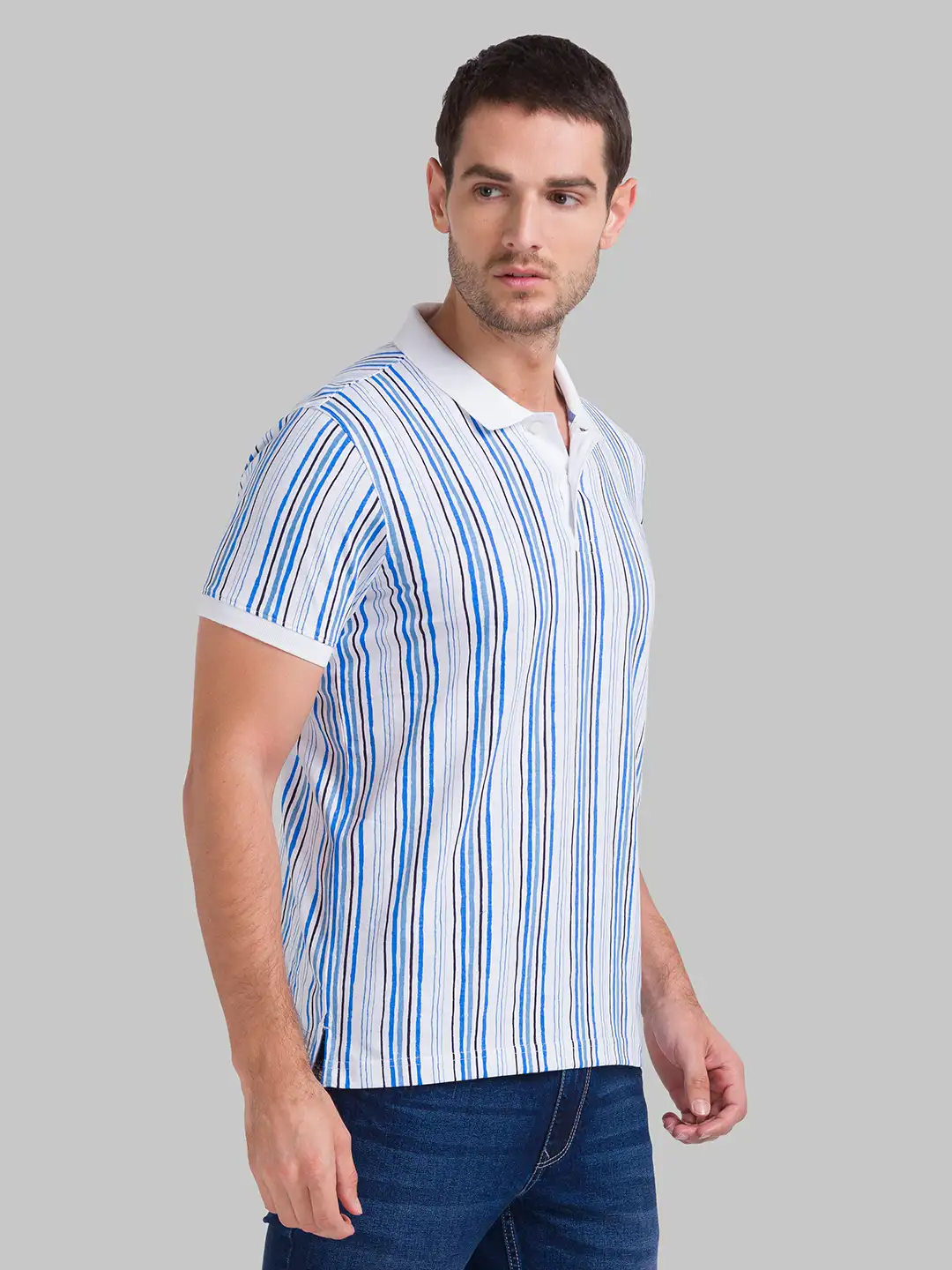 Men White Regular Fit Print Cotton Round Neck Collar Polo T-Shirt - Image 2