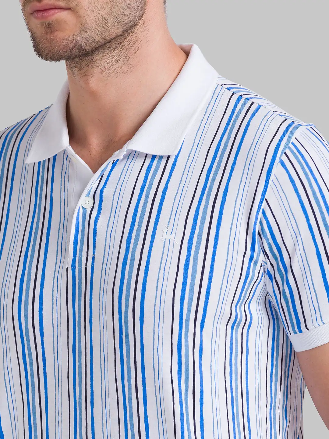 Men White Regular Fit Print Cotton Round Neck Collar Polo T-Shirt - Image 6