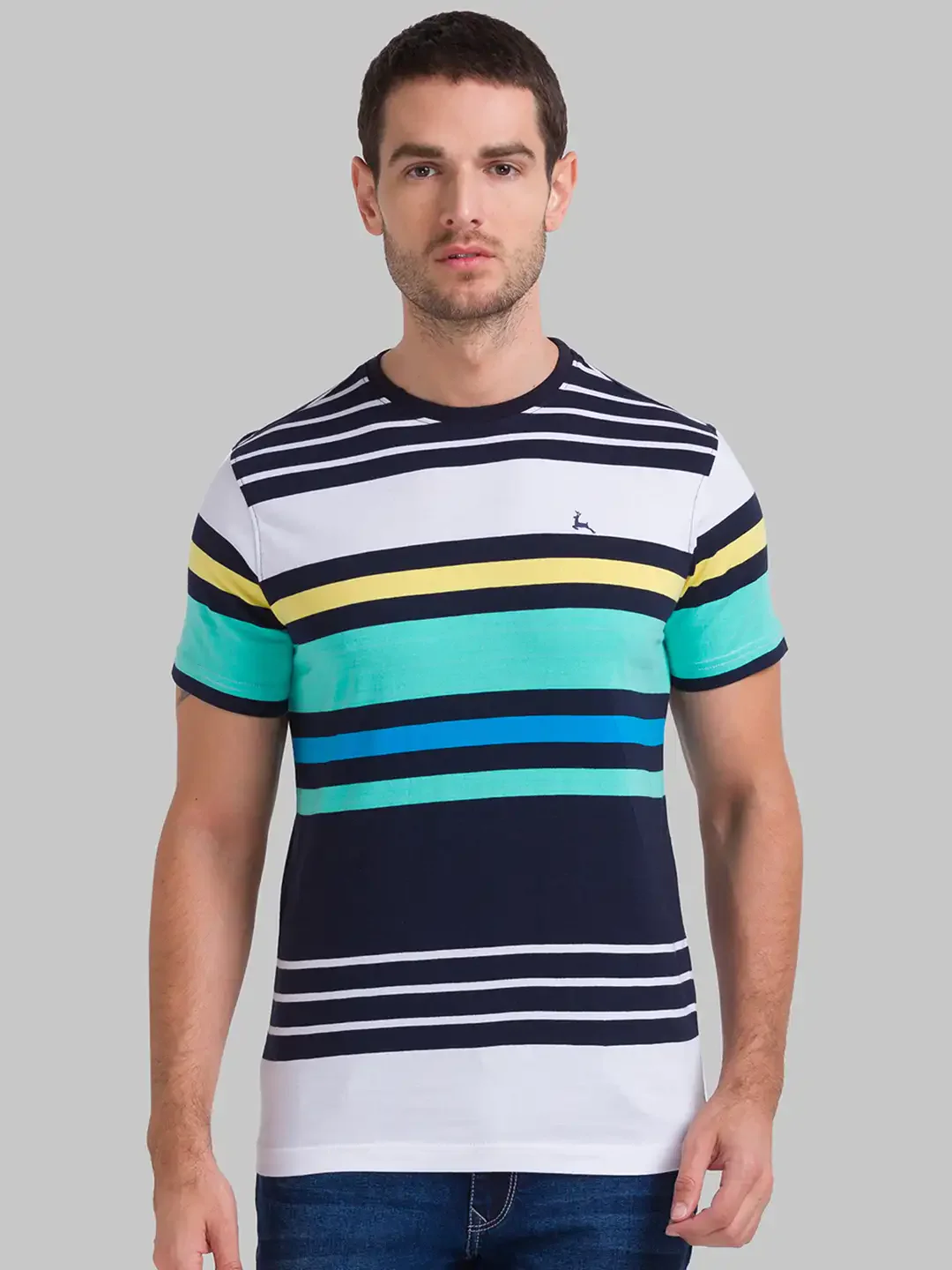 Men White Regular Fit Print Cotton Round Neck Collar Polo T-Shirt
