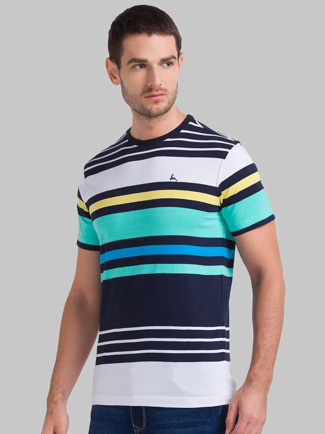 Men White Regular Fit Print Cotton Round Neck Collar Polo T-Shirt - Image 3