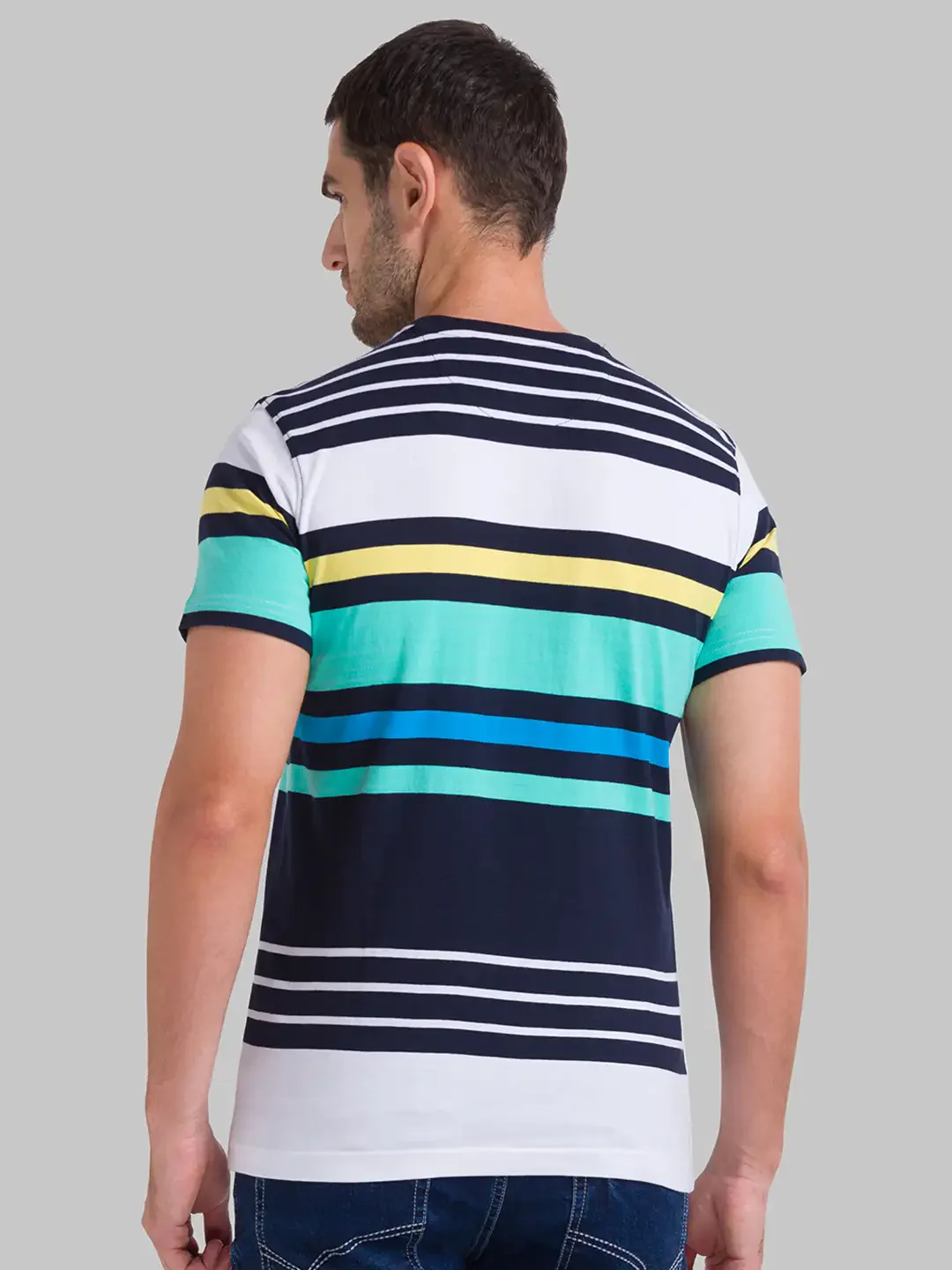 Men White Regular Fit Print Cotton Round Neck Collar Polo T-Shirt - Image 4