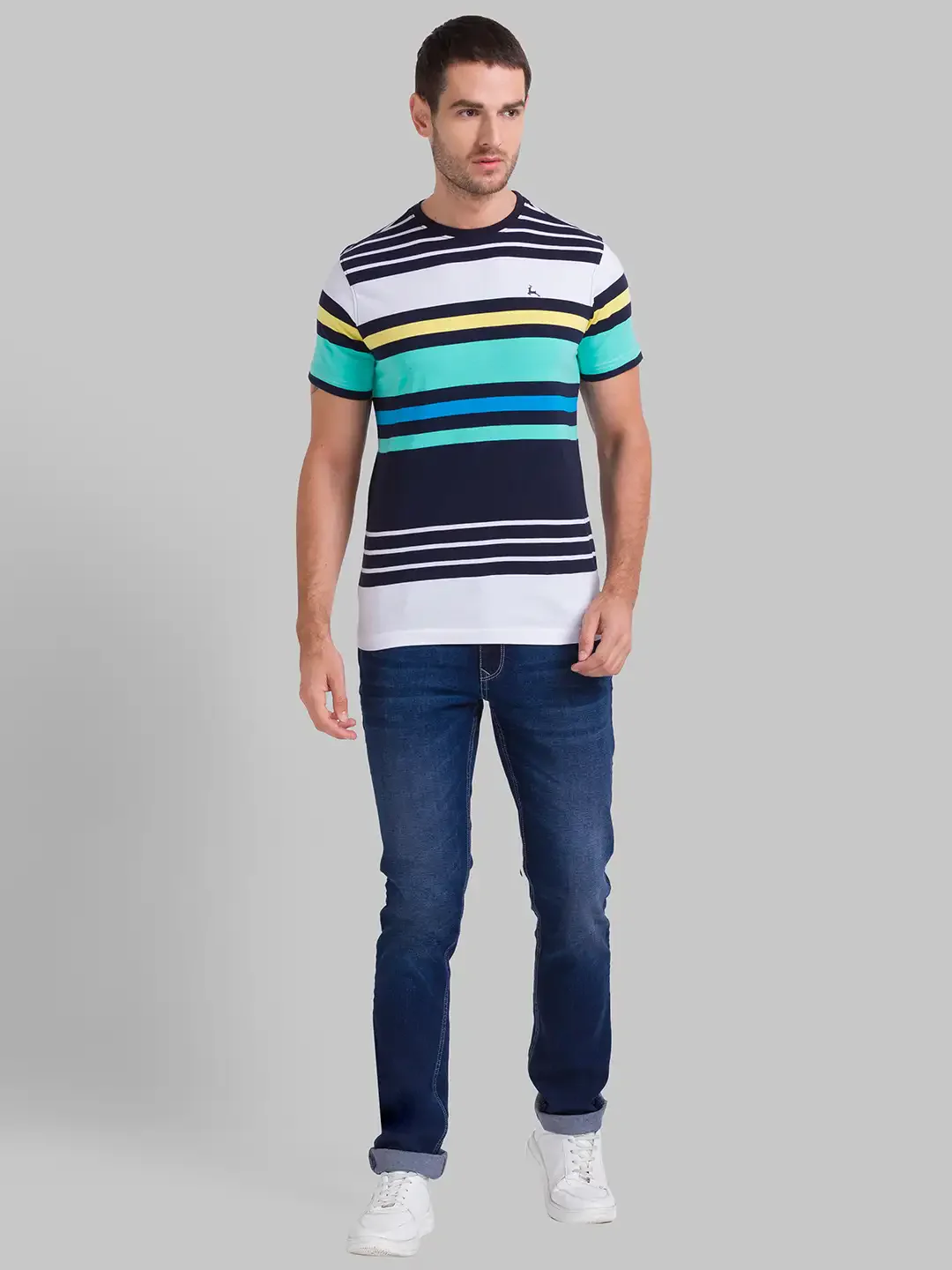 Men White Regular Fit Print Cotton Round Neck Collar Polo T-Shirt - Image 5