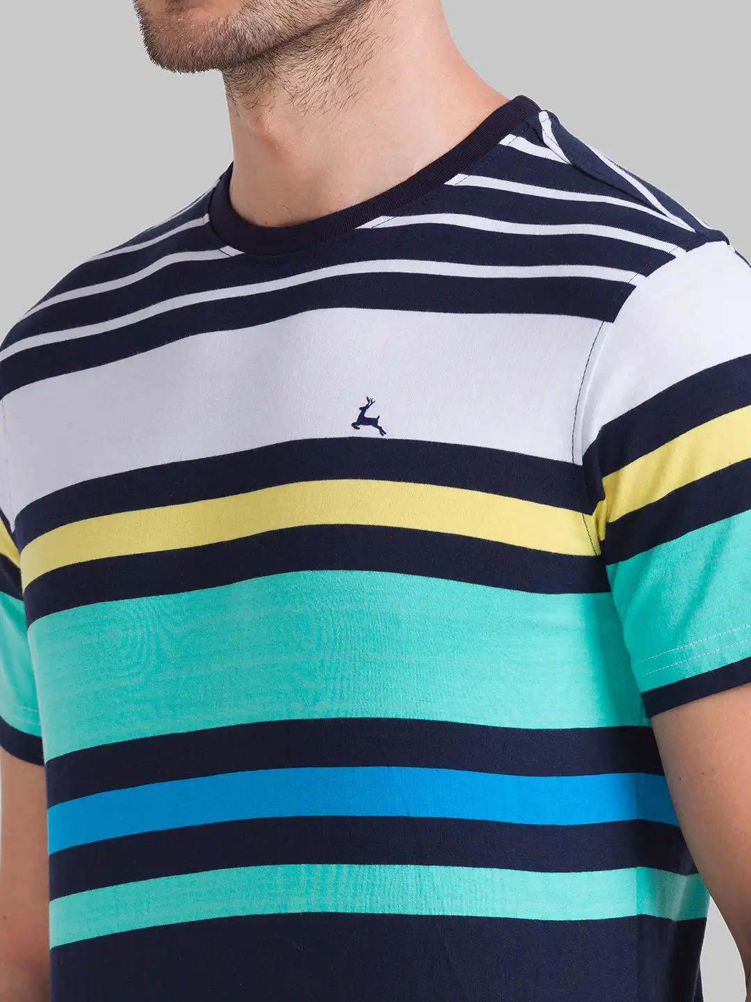 Men White Regular Fit Print Cotton Round Neck Collar Polo T-Shirt - Image 6