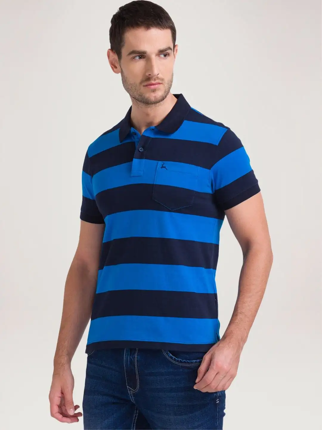 Men White Regular Fit Print Cotton Round Neck Collar Polo T-Shirt