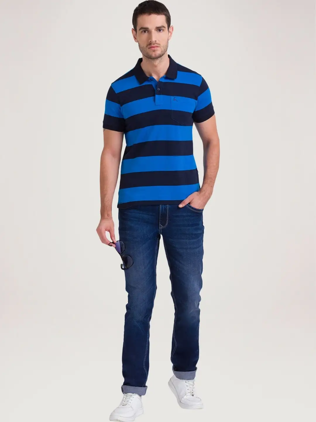 Men White Regular Fit Print Cotton Round Neck Collar Polo T-Shirt - Image 3