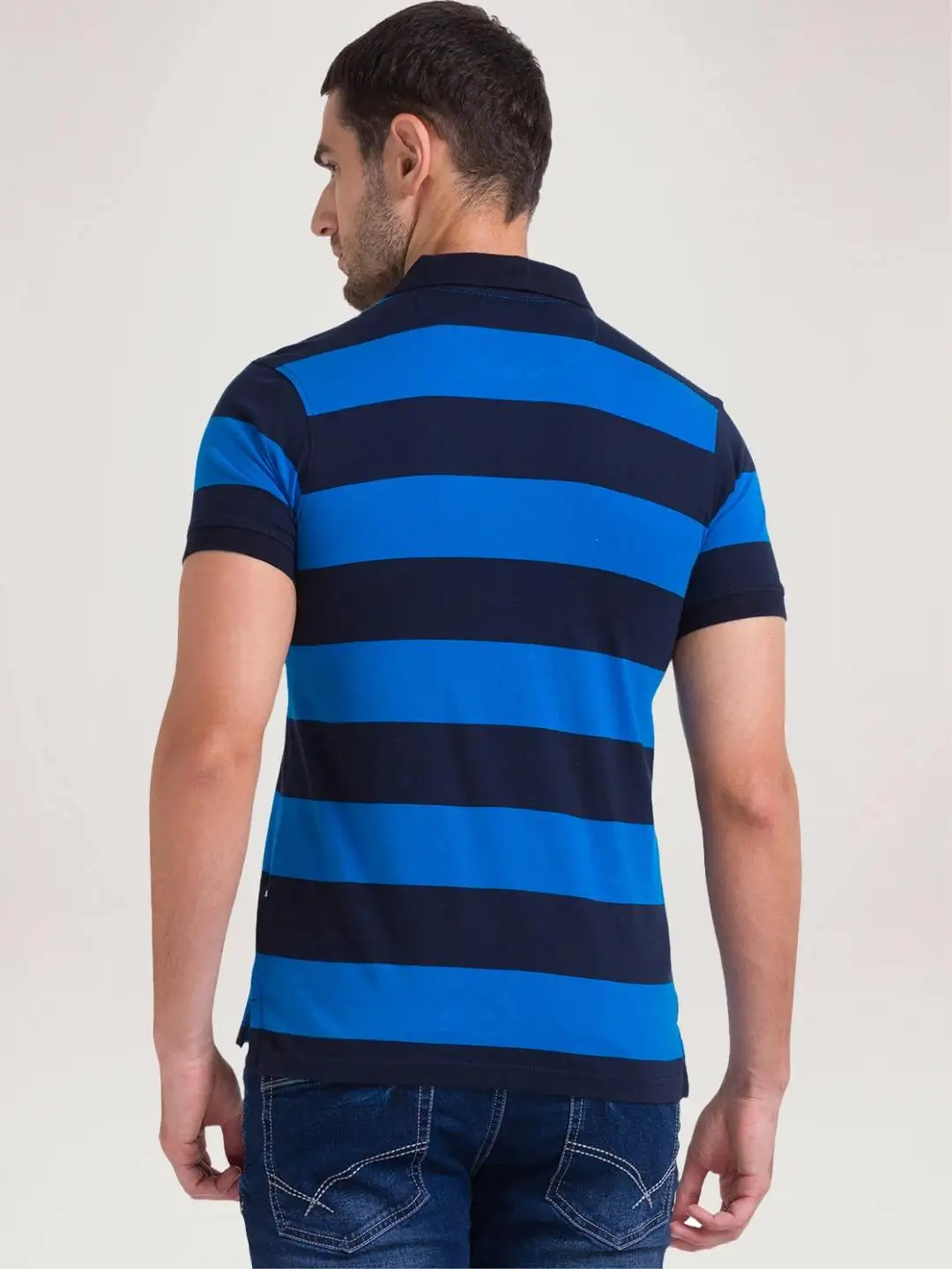Men White Regular Fit Print Cotton Round Neck Collar Polo T-Shirt - Image 4