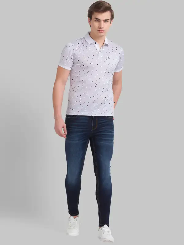 Men White Regular Fit Print Cotton Round Neck Collar Polo T-Shirt - Image 5