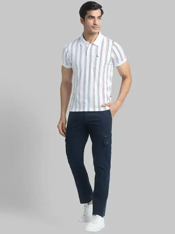 Men White Regular Fit Print Cotton Round Neck Collar Polo T-Shirt - Image 5