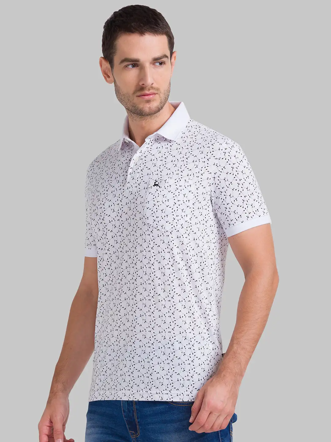 Men White Regular Fit Print Polyester Blend Round Neck Collar Polo T-Shirt - Image 3