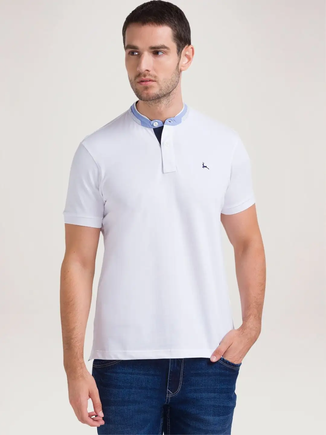 Men White Regular Fit Solid Cotton Blend T-Shirt