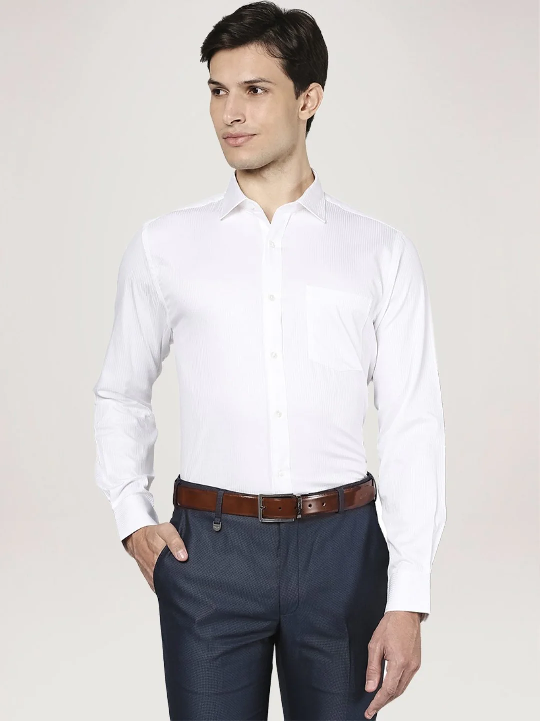 Men White Regular Fit Solid Cotton Full Sleeve Shirts - Image 4
