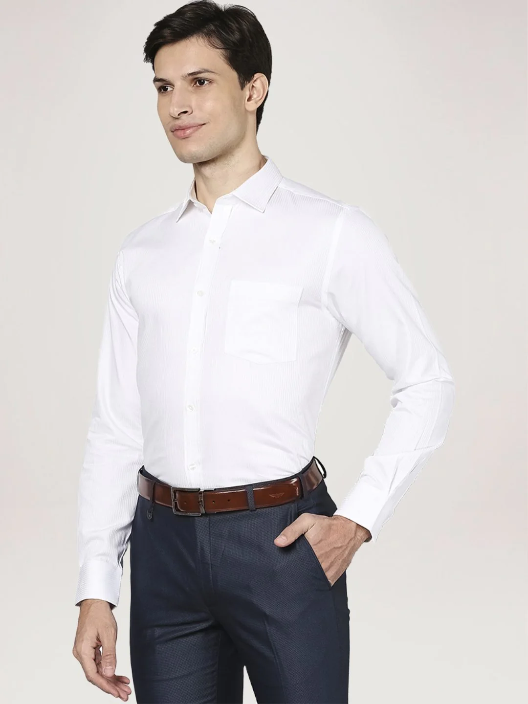 Men White Regular Fit Solid Cotton Full Sleeve Shirts - Image 5