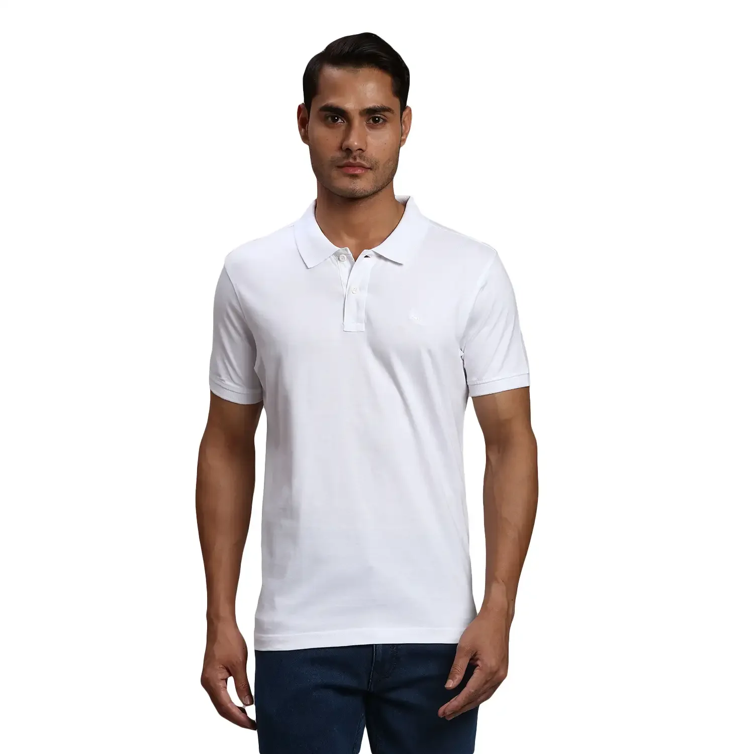 Men White Regular Fit Solid Cotton Half Sleeve Round Neck Collar Polo T-Shirt
