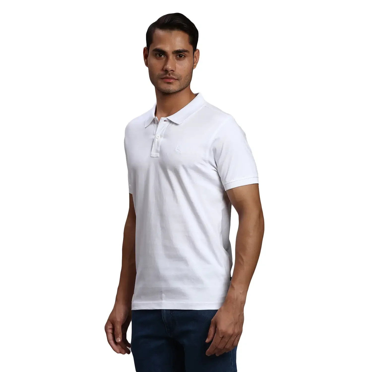 Men White Regular Fit Solid Cotton Half Sleeve Round Neck Collar Polo T-Shirt - Image 3