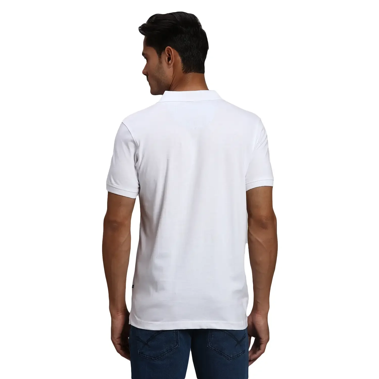 Men White Regular Fit Solid Cotton Half Sleeve Round Neck Collar Polo T-Shirt - Image 4