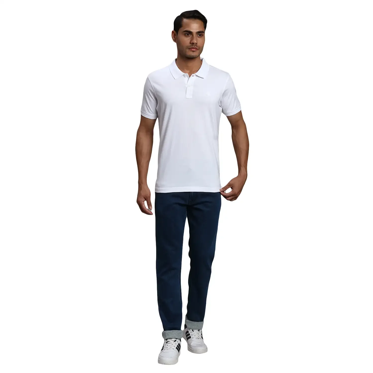 Men White Regular Fit Solid Cotton Half Sleeve Round Neck Collar Polo T-Shirt - Image 5