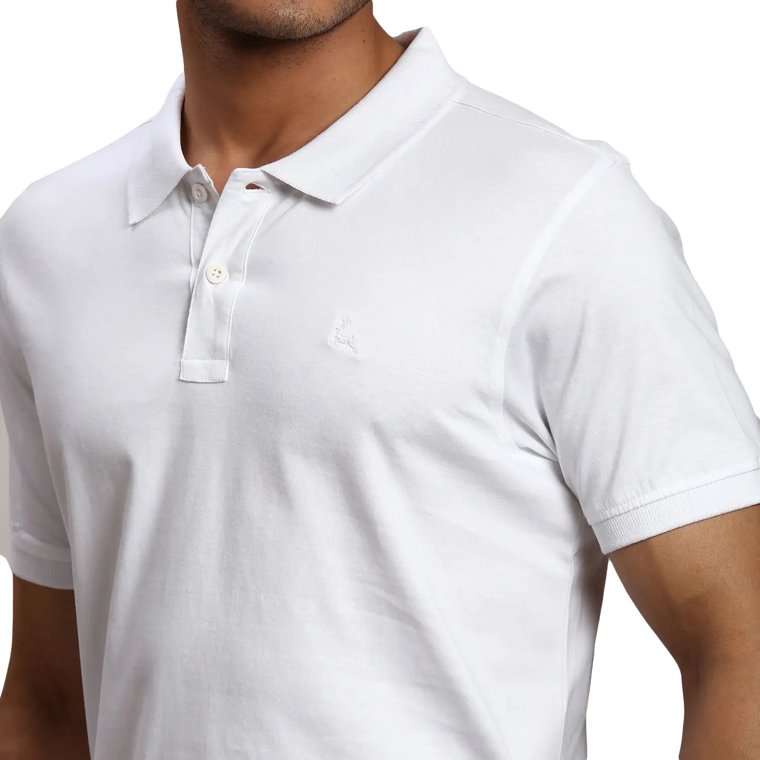 Men White Regular Fit Solid Cotton Half Sleeve Round Neck Collar Polo T-Shirt - Image 6