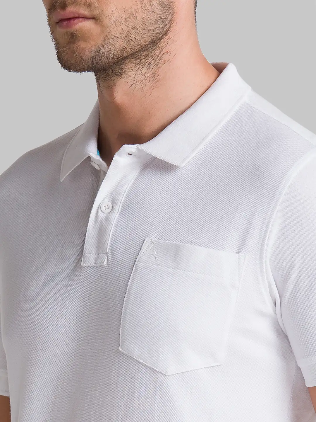 Men White Regular Fit Solid Cotton Round Neck Collar Polo T-Shirt - Image 6