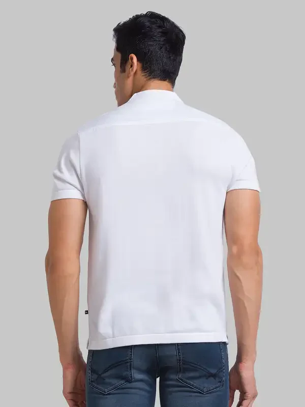 Men White Regular Fit Solid Linen T-Shirt - Image 4