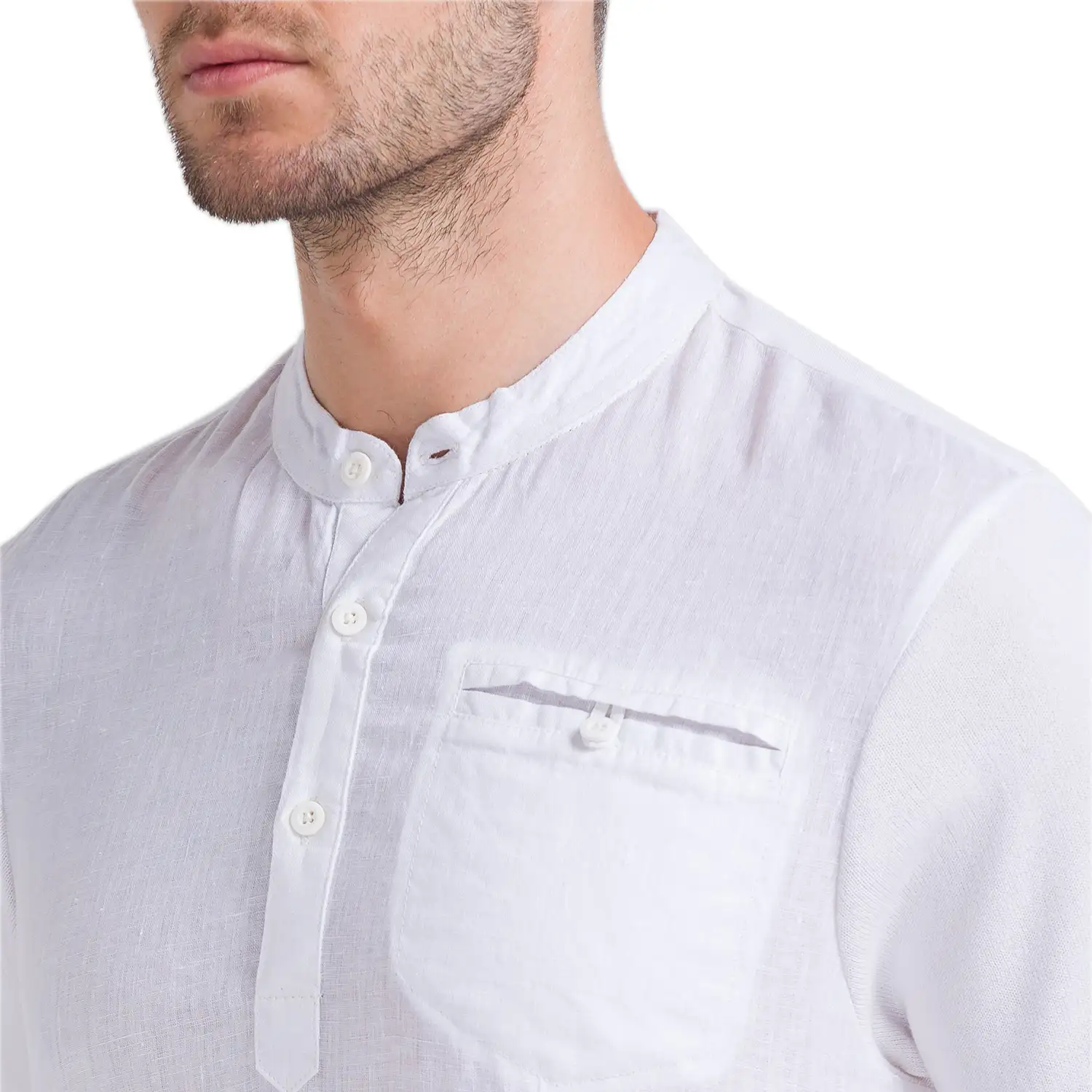 Men White Regular Fit Solid Linen T-Shirt - Image 6